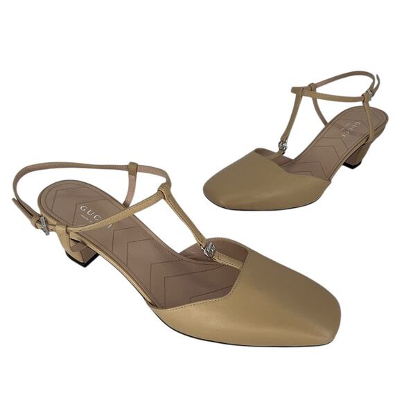 Gucci Nappa Leather T-Strap Marmont Double G Sand Slingback 37 - Picture 7 of 16